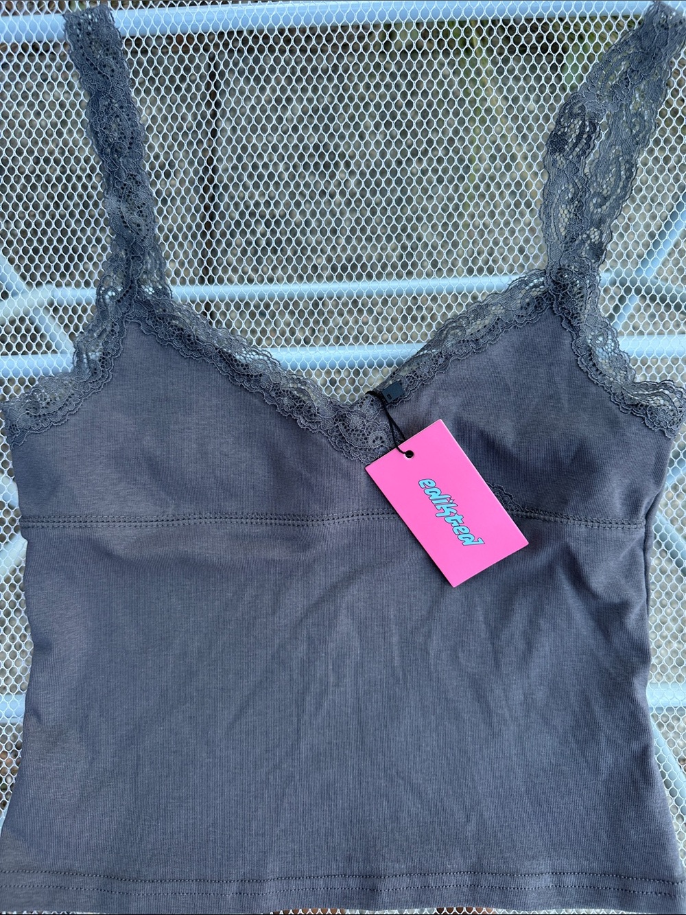 Edikted Gray Lace-Trim Camisole